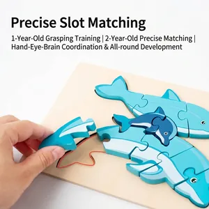 Educational wooden puzzle featuring blue dolphins for toddler early learning skills