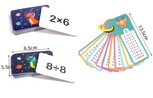 Detail of Montessori math cards and dinosaur multiplication wheel for early learning