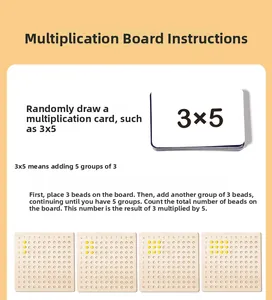 Detailed guide for Montessori multiplication board with wooden beads and equation cards