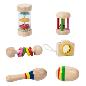 6-piece Montessori wooden baby rattle set with colorful teething toys for sensory play