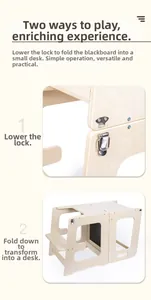 Dettaglio della chiusura di sicurezza e funzione pieghevole 2-in-1 della torre in legno
