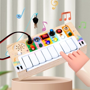 Montessori Wooden Busy Board For Toddlers LED Light Switch Board Sensory Toys Fine Motor Skill Training Toy Simulation Circuit Board Electronic Piano
