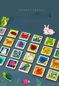 Dettaglio dei pezzi di puzzle in legno con ombre di animali per bambini