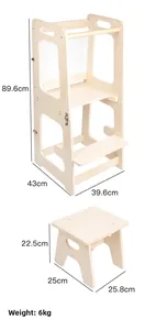 Dimensioni dettagliate della torre d'apprendimento e sgabello in legno bimbi