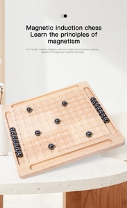 Detail of wooden magnetic chess board with polished black magnetic stones for logic games