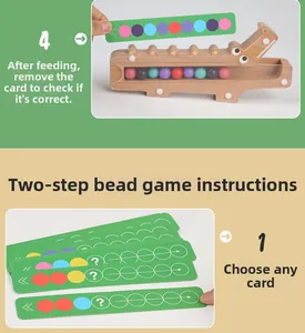 Crocodile wooden toy detail showing colorful beads and color pattern game cards