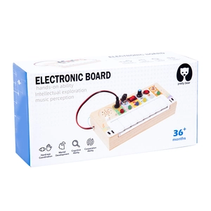 Wooden Montessori electronic board toy with LED lights, piano keys and switches in box