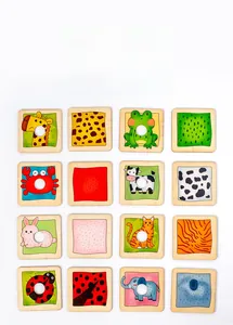 Dettagli delle carte in legno con motivi animali per l'apprendimento dei bambini