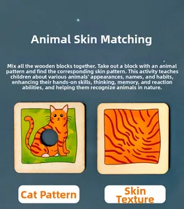 Dettaglio del puzzle in legno per abbinare la pelle degli animali con gatto e base