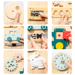 Pannello sensoriale in legno per bambini con orologio, ingranaggi e serrature didattiche