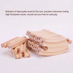 46-piece wooden train track set with curved and straight rails for toddler educational play