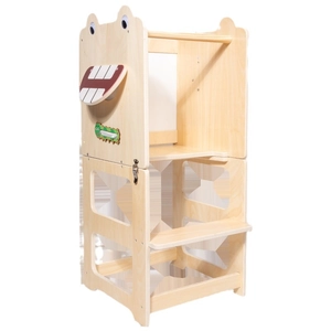 Torre d'apprendimento multifunzionale in legno per bambini con barriere di sicurezza