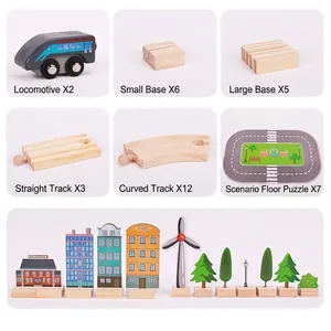 46pcs wooden train track set with city scenery building blocks for early educational play