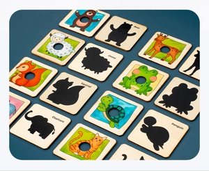 Griglia dettagliata di puzzle di ombre di animali in legno per l'educazione dei bambini