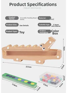 Detailed product specification of crocodile beads game with size charts and components