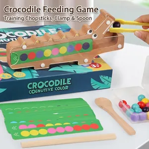 Montessori Wooden Crocodile Color Matching Game Educational Feeding Beads Toy Fine Motor Skills Training Kids Logic Board Activity