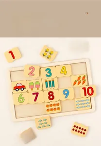 Vue détaillée du puzzle éducatif en bois avec chiffres et motifs d'animaux pour enfants