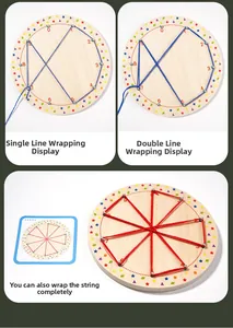 Detailed view of Montessori wooden geoboard with rubber bands and numbered clock scale
