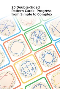 Set of 20 double-sided geometric pattern cards showing progressive difficulty levels
