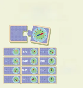 Educational wooden clock puzzle showing 12 sets of time matching pairs for children learning