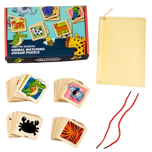 Set di puzzle educativi con ombre di animali per bambini con tessere in legno e scatola