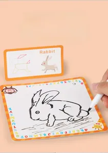 Close-up of educational wooden whiteboard with alphabet, numbers and reference cards