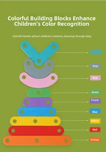 Detailed top view of colorful wooden geometric blocks for early childhood learning