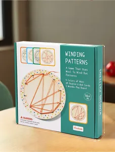 Detailed packaging showing 4-color yarns and wooden pegboard for creative geometric threading