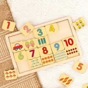 Puzzle Éducatif en Bois pour Enfants Cognition des Chiffres et des Animaux Apprentissage Précoce Plateau de Jeu d'Éveil Multicolore