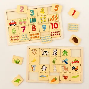 Ensembles de puzzles éducatifs en bois avec chiffres et animaux pour l'éveil des enfants