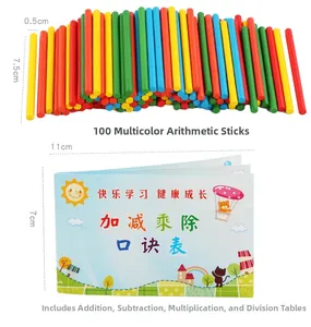 Detailed dimensions of 100 colorful arithmetic wood sticks and multiplication table book