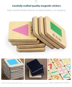 Detail view of magnetic wooden math puzzle blocks with clear printing and robust magnetic backing
