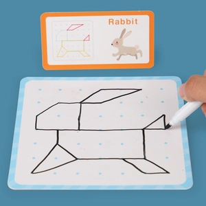 Educational wooden pegboard puzzle set with geometric shape cards and marker for kids