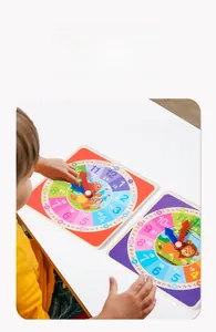 Macro view of wooden educational clock with adjustable hands and 24-hour scale markings