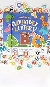 Detailed view of wooden magnetic letters with animal patterns for kids spelling