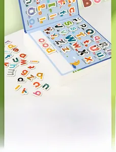 Educational magnetic animal alphabet book showing F-Flamingo and L-Lion for word spelling