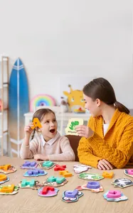 Detailed view of kids wooden alphabet puzzle blocks with animal matching flashcards