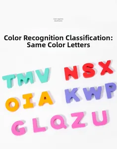 Close-up of colorful wooden alphabet blocks for early educational color sorting and learning