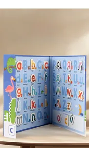 Detail of magnetic letter tiles and colorful animal illustrations for spelling practice