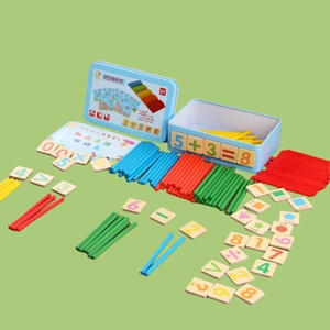 Magnetic Wooden Arithmetic Sticks Counting Rods Math Learning Set With Tin Box Numbers Shapes Educational Toy For Kids