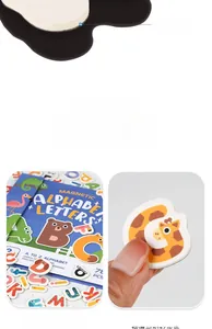 Detail view of 78 magnetic animal alphabet letters with wood grain and soft magnetic back