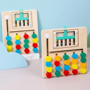 Wooden logic puzzle toy for kids with colorful sliding beads for motor skills training