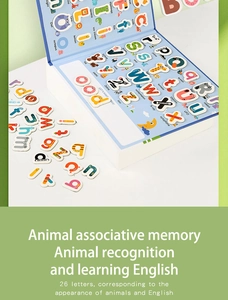Close-up of 26 animal-shaped magnetic letters in a storage box for alphabet learning