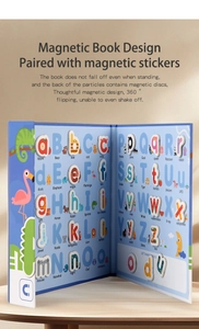 Macro view of 360-degree magnetic alphabet tiles with cartoon animal illustrations