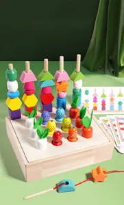 Vue détaillée du jouet Montessori en bois avec pêche magnétique et tri de formes