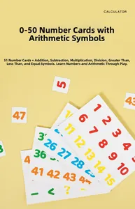Primer plano de 51 tarjetas de aprendizaje coloridas con números 0-50 para niños pequeños