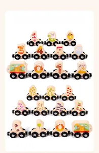 Detailed front and back views of wooden magnetic animal number train toy for kids