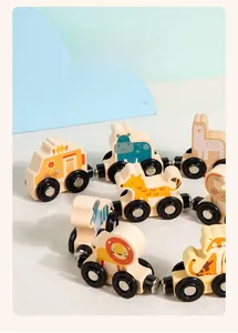 Detailed top-down view of magnetic wooden animal train cars for early education