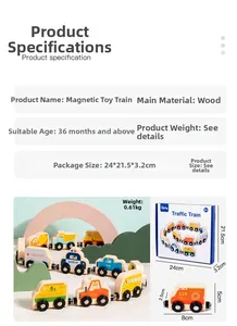 Detailed view of magnetic wooden toy cars showing dimensions and sturdy wood texture