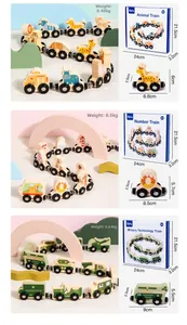 Detail of wooden magnetic train set with animal and number blocks for toddler learning